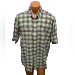 Lauren Ralph Lauren Blake Men’s Green Plaid Short Sleeve Button Shirt In Size XL